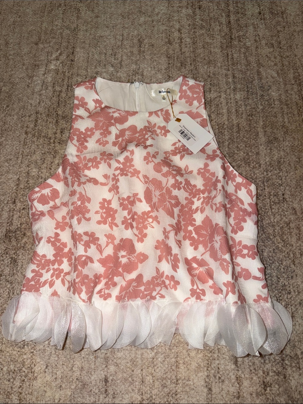 La Lavon White Tank with Dusty Rose Floral Print and Petal Hem
